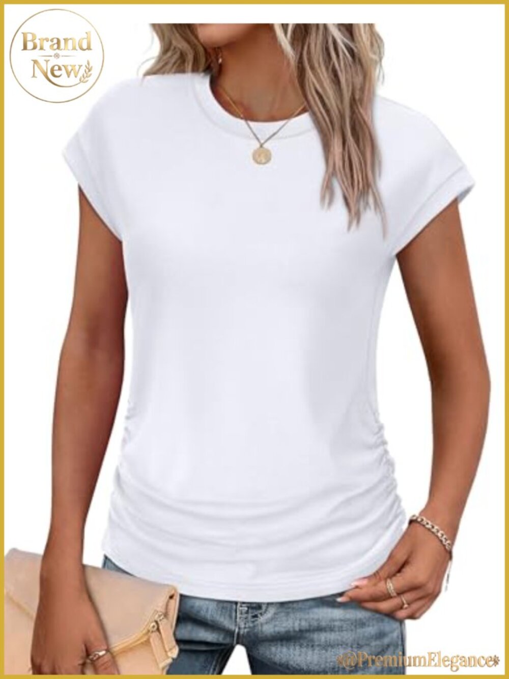 Ruched Cap Sleeve Crew Neck T-Shirt Casual Summer Top